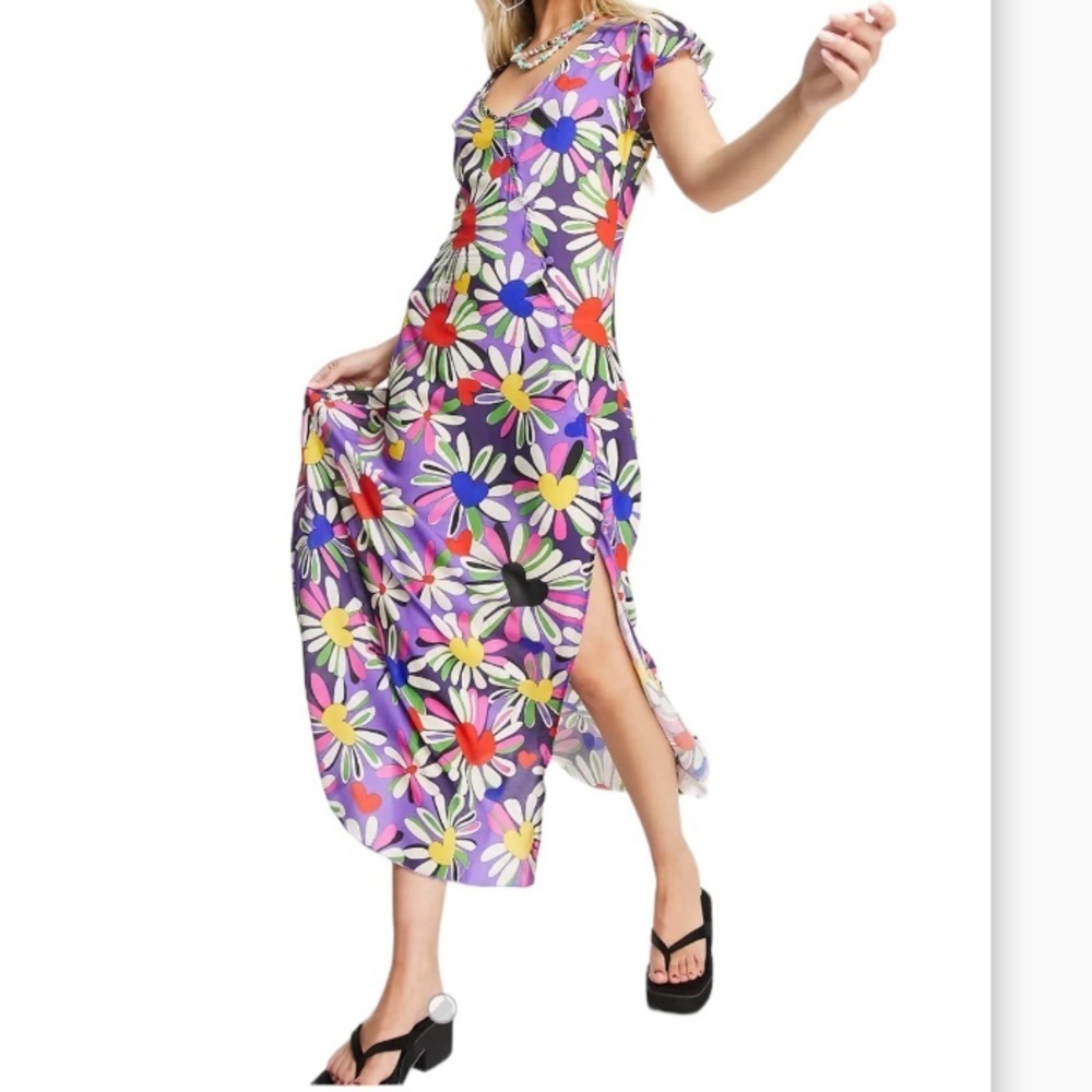 Weekday midi dress with wrap detail in ditsy floral Sz S Women Fun Flowy